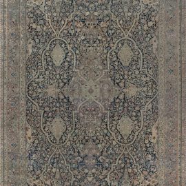 Kirman Persian Antique Floral Allover Pale Sand Hand-Knotted Wool Rug – Circa 1880 BB7417