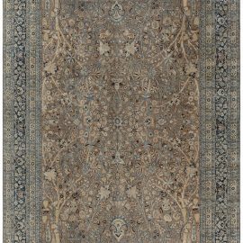 Meshad Persian Antique Floral Allover Cream Beige Hand-Knotted Wool Rug – Circa 1900 BB7574