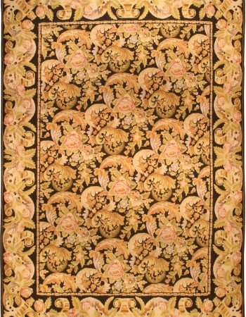 Antique English Floral Allover Golden Tan Needlework Wool Rug – Circa 1890 BB7769 Antique English Floral Allover Golden Tan Needlework Wool Rug – Circa 1890 BB7769