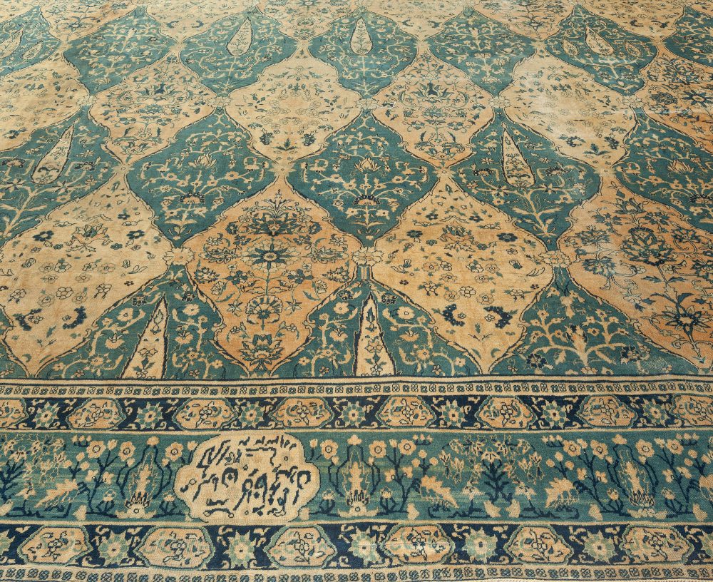 Oversized Antique North Indian Blue Handmade Wool Carpet BB2023