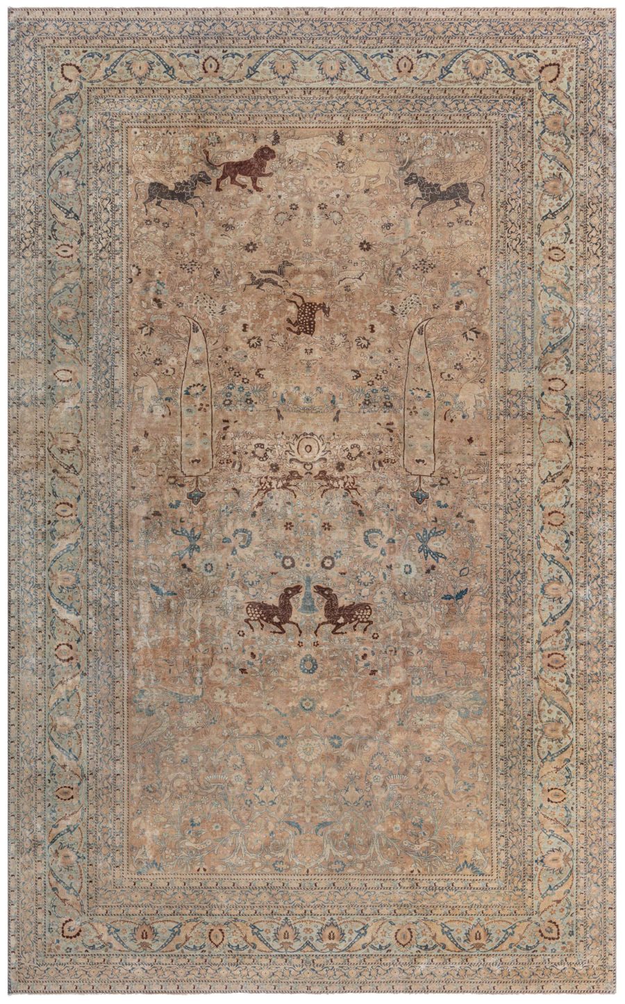 One-of-a-kind Antique Persian Kirman Animal, Botanic Carpet BB2724