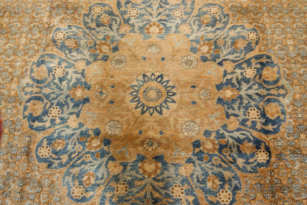 Fine Persian Tabriz Brown, Blue Hand Knotted Wool Carpet BB2851