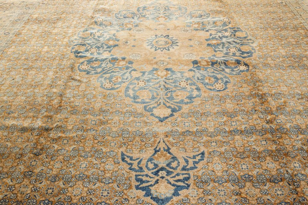 Fine Persian Tabriz Brown, Blue Hand Knotted Wool Carpet BB2851