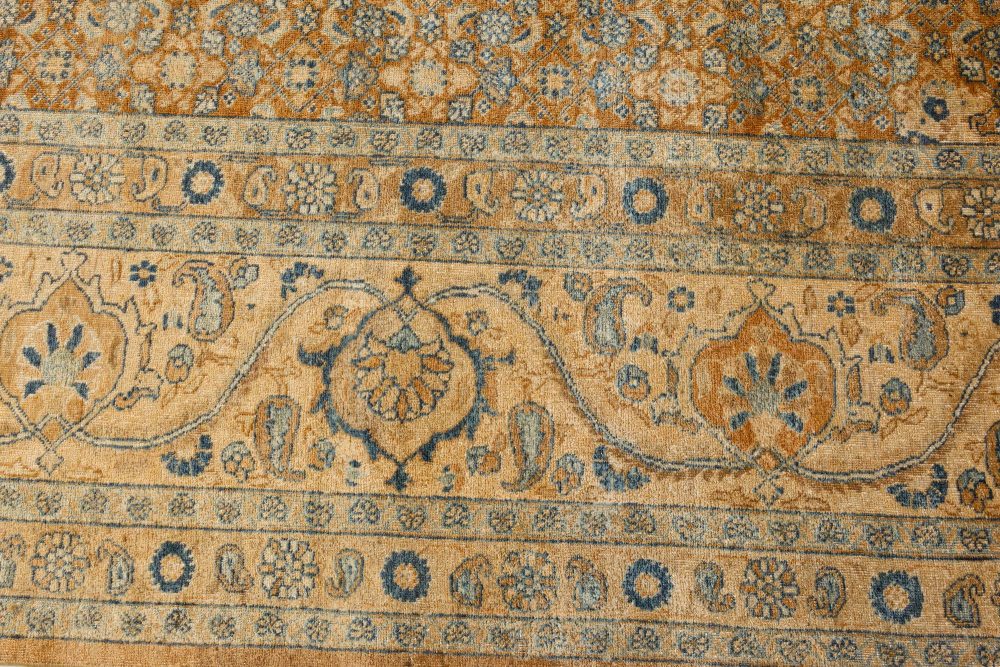 Fine Persian Tabriz Brown, Blue Hand Knotted Wool Carpet BB2851