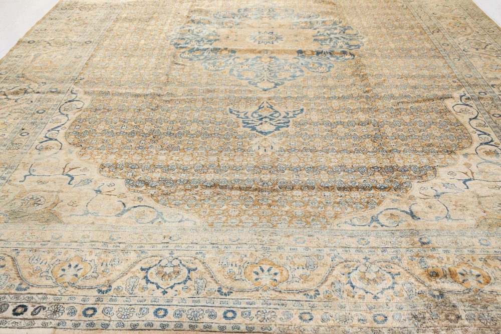 Fine Persian Tabriz Brown, Blue Hand Knotted Wool Carpet BB2851