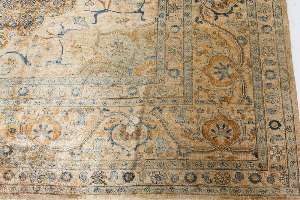 Fine Persian Tabriz Brown, Blue Hand Knotted Wool Carpet BB2851