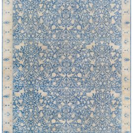 Antique Indian Allover Floral Light Beige And Blue Hand-Knotted Wool Carpet – Circa 1920 BB3561