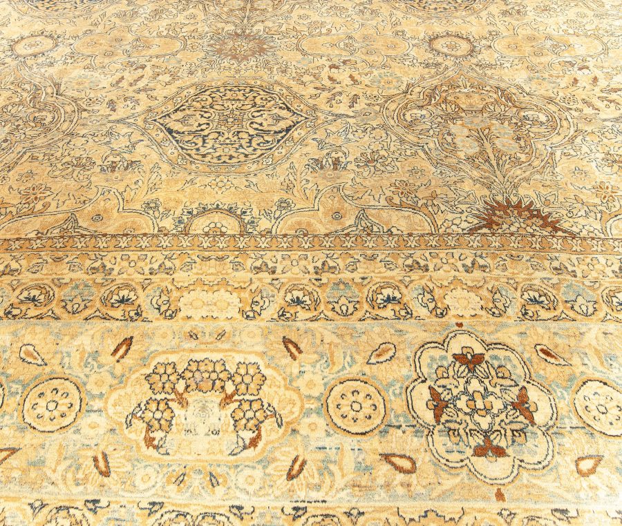 Fine Antique Persian Kirman Botanic Beige Wool Rug BB4026