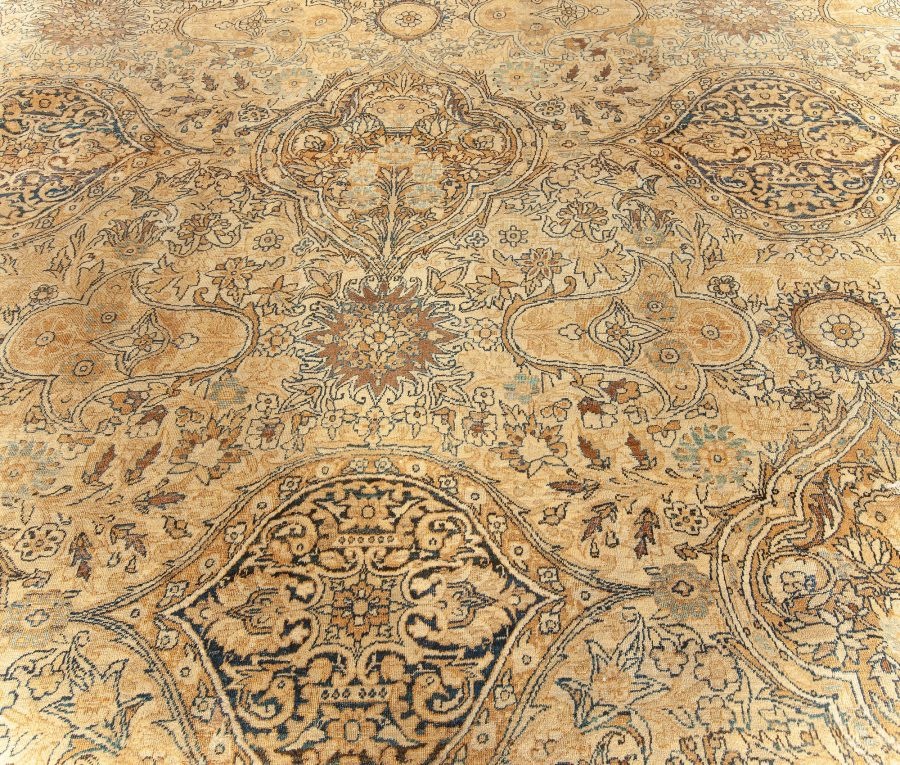 Fine Antique Persian Kirman Botanic Beige Wool Rug BB4026