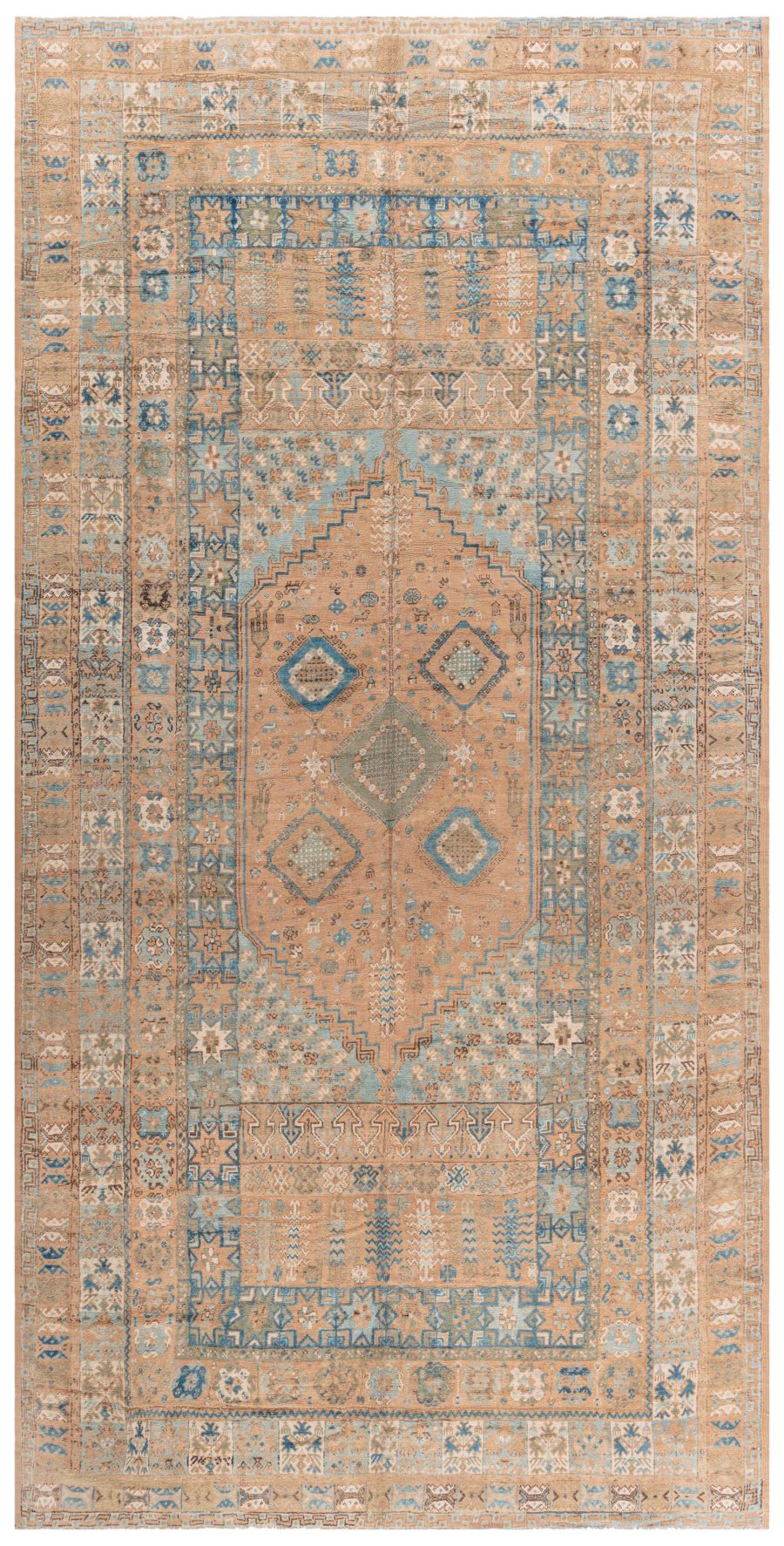 One-of-a-kind Vintage Moroccan Orange, Blue Handmade Carpet BB4036