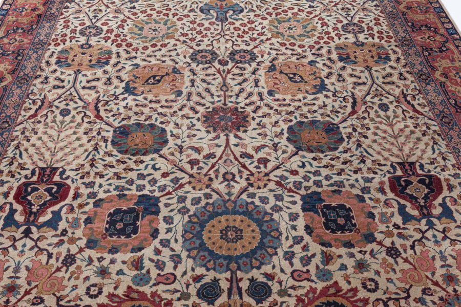 Fine Antique Indian Amritsar Botanic Handmade Wool Rug BB4513