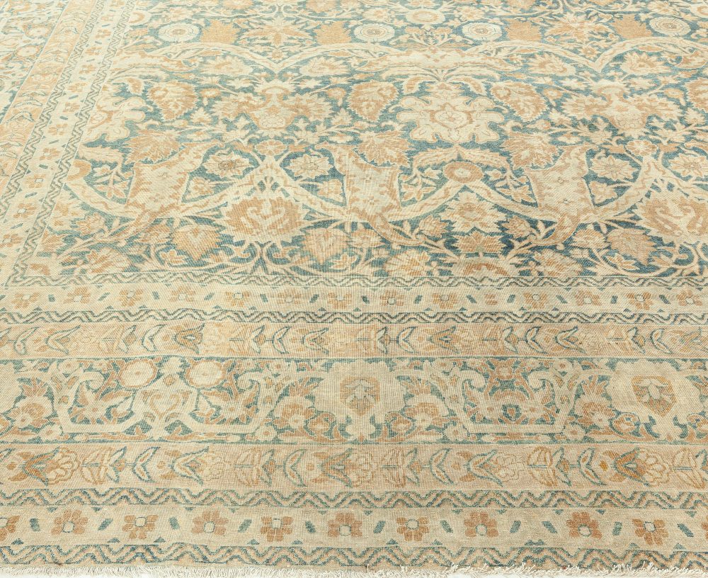 Authentic 19th Century Persian Kirman Botanic Blue Handmade Wool Rug BB4972