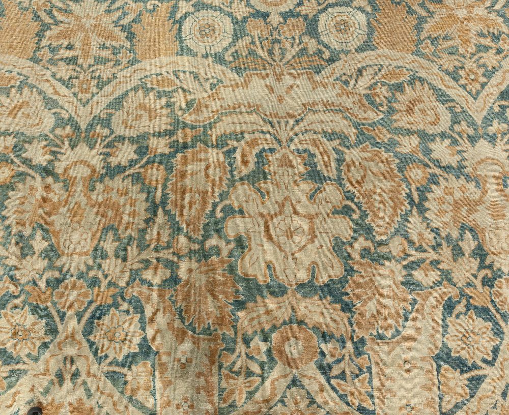 Authentic 19th Century Persian Kirman Botanic Blue Handmade Wool Rug BB4972