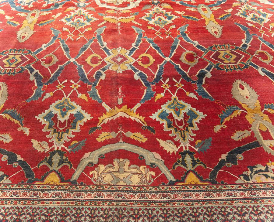 Authentic 19th Century Indian Bold Agra Red Handmade Wool Rug BB5109