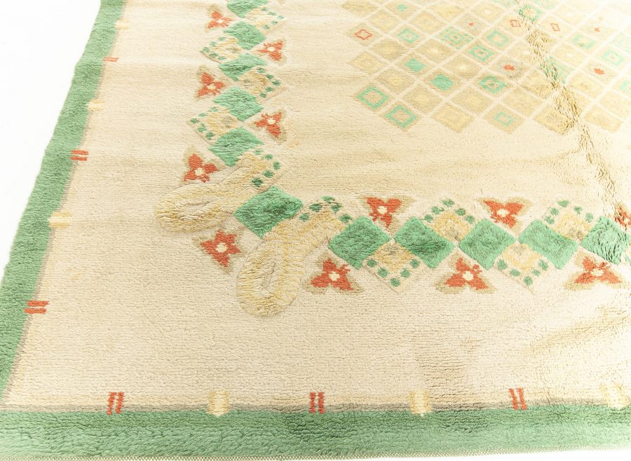 Vintage French Art Deco Green Handmade Wool Rug by Paule Leleu BB5244