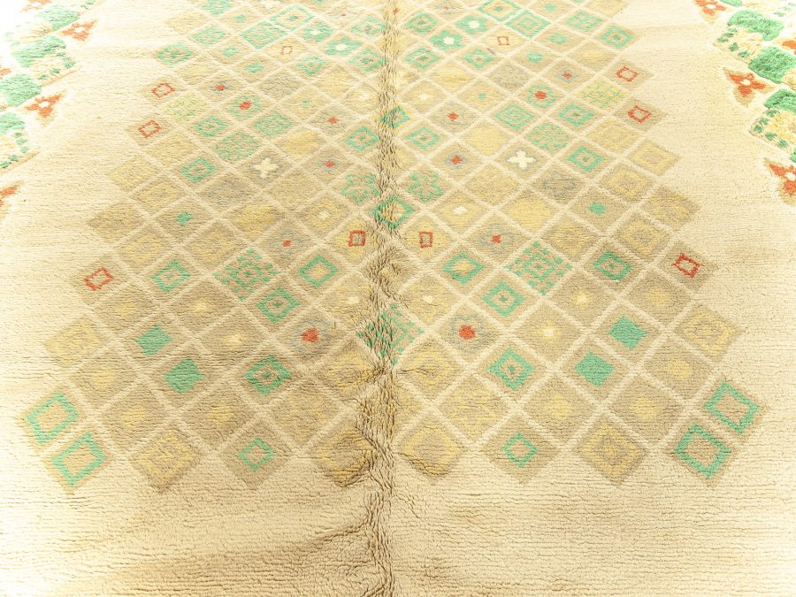 Vintage French Art Deco Green Handmade Wool Rug by Paule Leleu BB5244