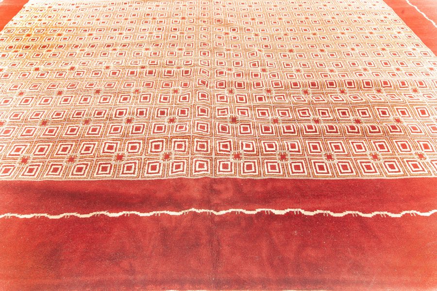 Mid-20th century French Art Deco Burgundy Handmade Wool Rug by Paule Leleu BB5305