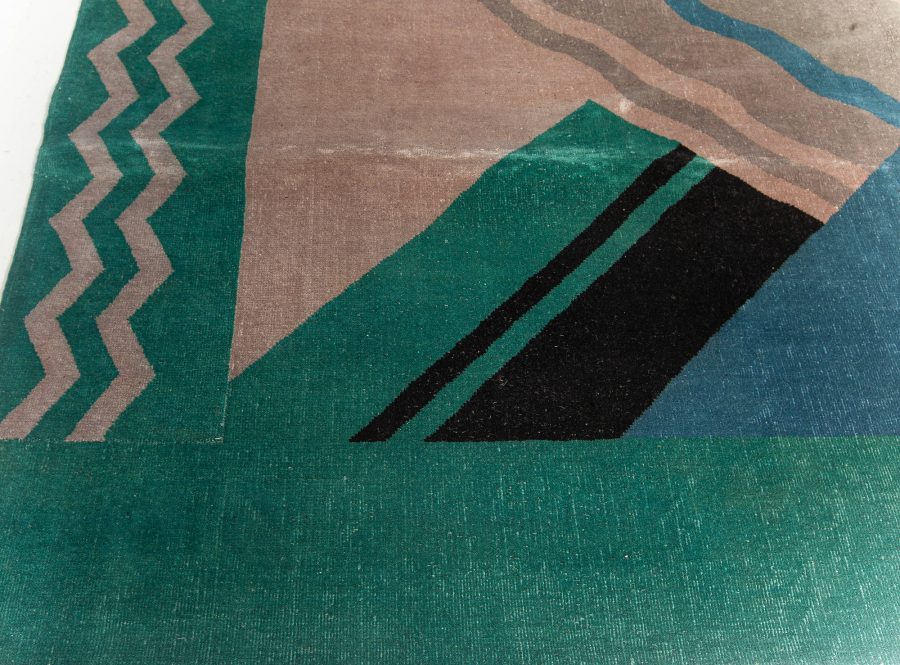 Vintage Chinese Art Deco Green, Blue and Beige Handwoven Wool Rug BB5399