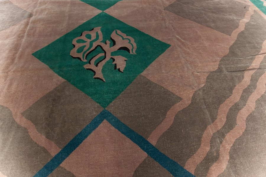 Vintage Chinese Art Deco Green, Blue and Beige Handwoven Wool Rug BB5399