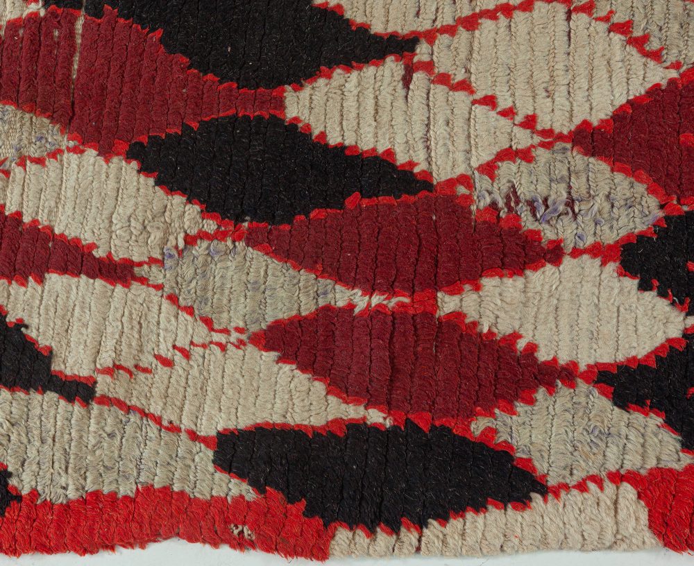 Vintage Moroccan Dark Red, Black and White Hand Knotted Wool Rug BB5758