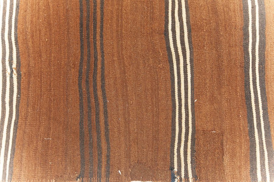 Midcentury Turkish Flat-Weave Wool Runner in Deep Brown and White Stripes BB5784