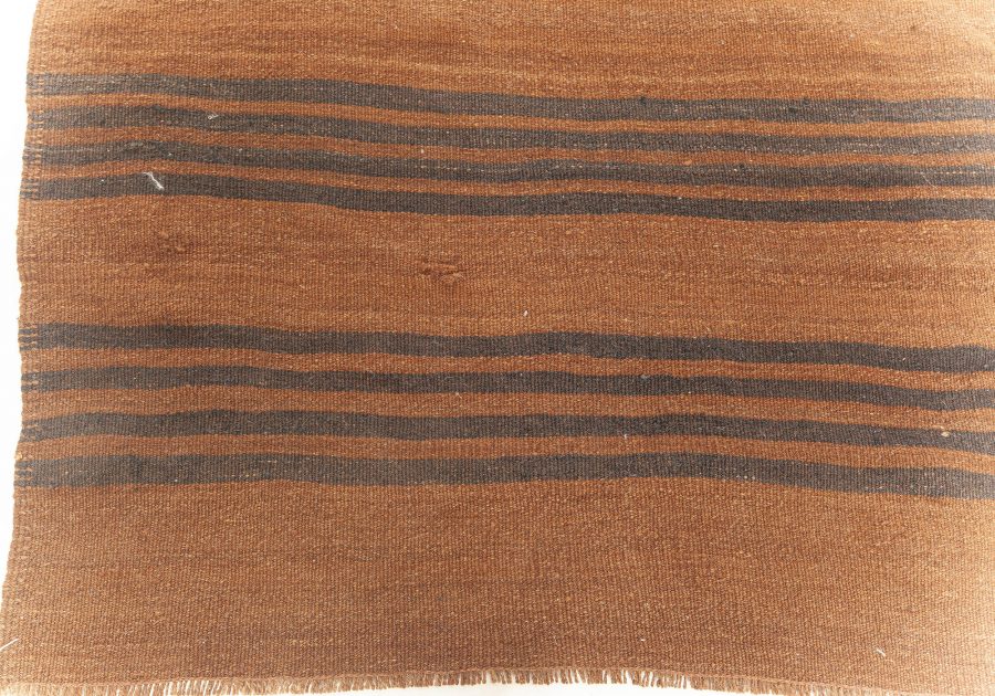 Midcentury Turkish Flat-Weave Wool Runner in Deep Brown and White Stripes BB5784
