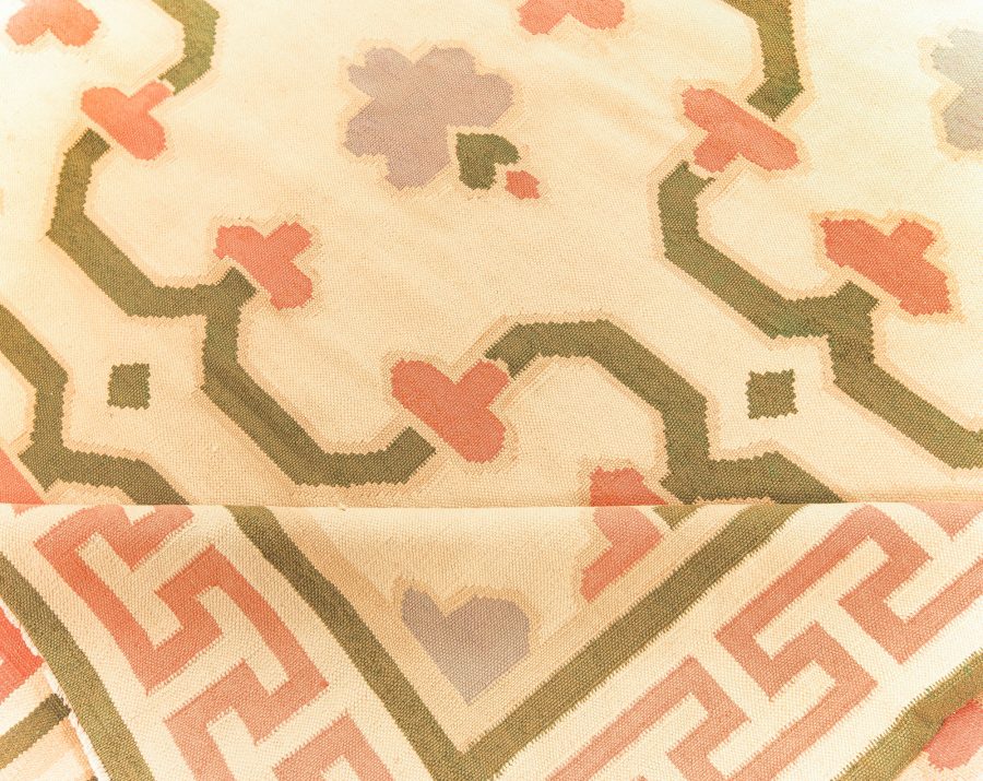 Mid-20th Century Indian Dhurrie Cream, Pink, Olive, Lilac Handwoven Cotton Rug BB5815