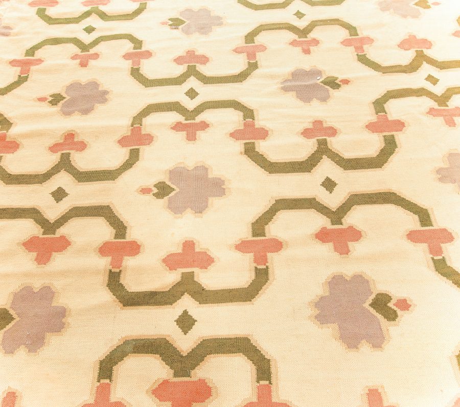 Mid-20th Century Indian Dhurrie Cream, Pink, Olive, Lilac Handwoven Cotton Rug BB5815