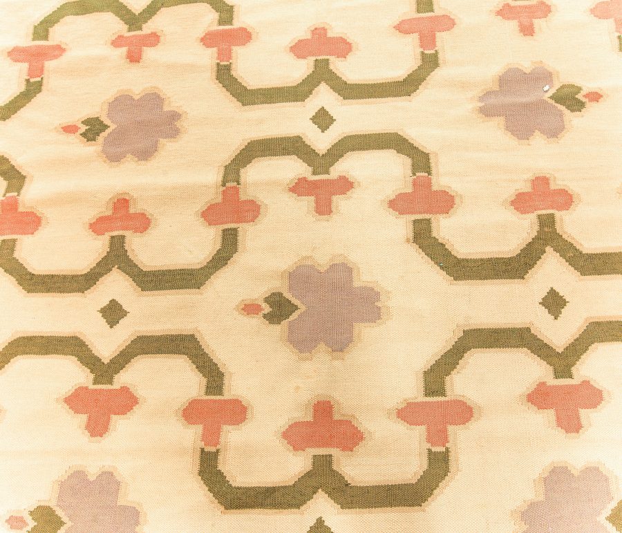 Mid-20th Century Indian Dhurrie Cream, Pink, Olive, Lilac Handwoven Cotton Rug BB5815