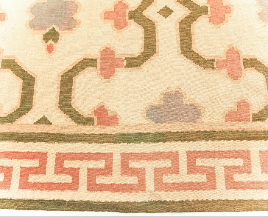 Mid-20th Century Indian Dhurrie Cream, Pink, Olive, Lilac Handwoven Cotton Rug BB5815