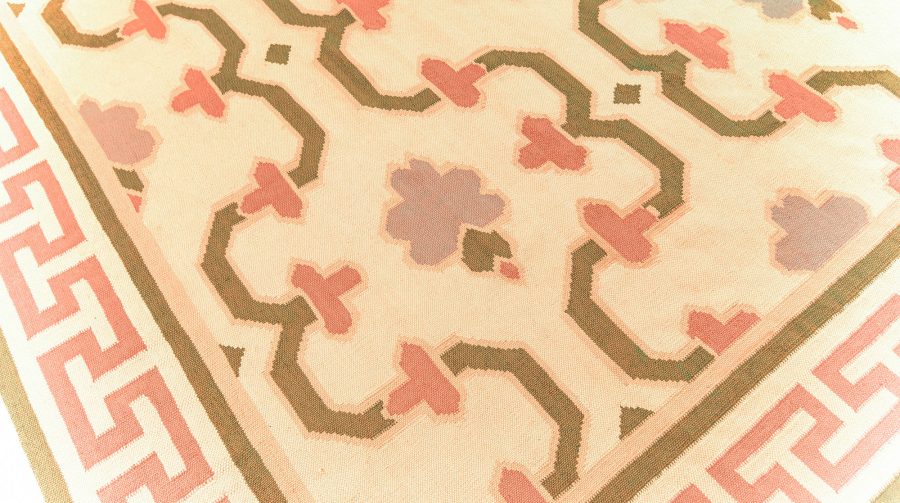 Mid-20th Century Indian Dhurrie Cream, Pink, Olive, Lilac Handwoven Cotton Rug BB5815