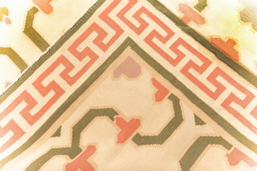 Mid-20th Century Indian Dhurrie Cream, Pink, Olive, Lilac Handwoven Cotton Rug BB5815