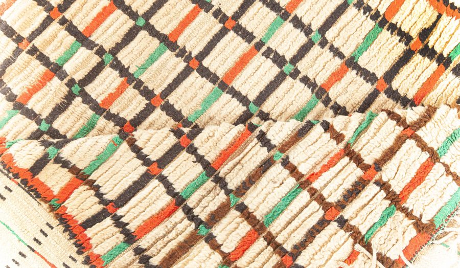 Midcentury Moroccan Handmade Wool Rug in Red, Green and Brown BB5901