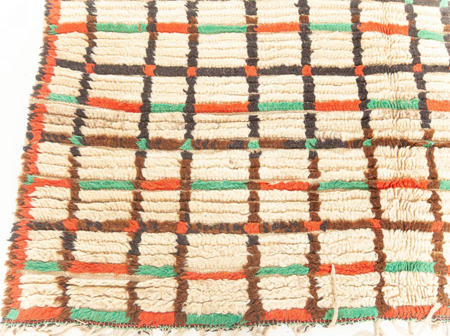 Midcentury Moroccan Handmade Wool Rug in Red, Green and Brown BB5901