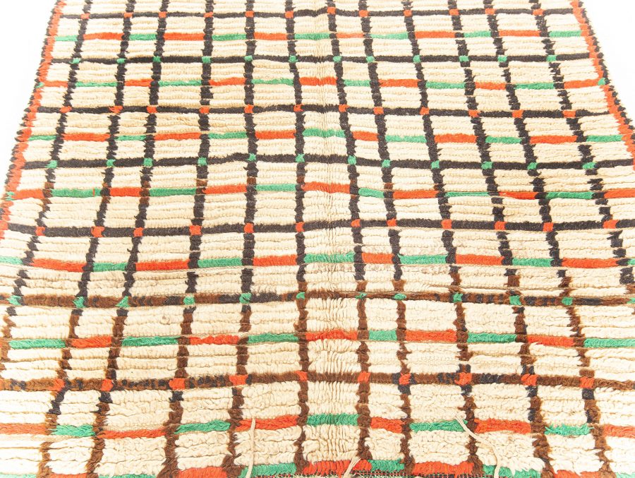 Midcentury Moroccan Handmade Wool Rug in Red, Green and Brown BB5901