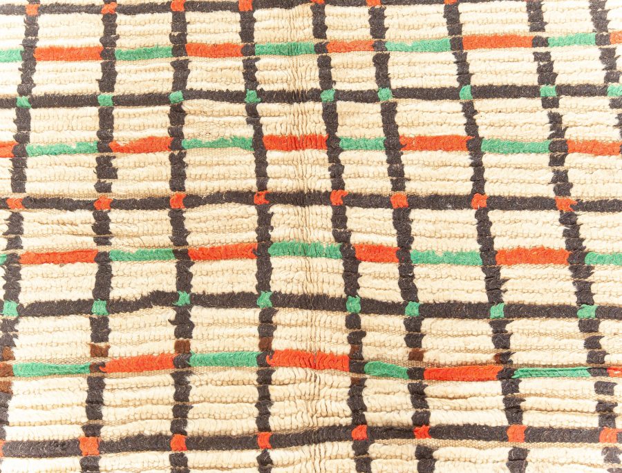 Midcentury Moroccan Handmade Wool Rug in Red, Green and Brown BB5901