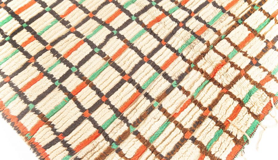 Midcentury Moroccan Handmade Wool Rug in Red, Green and Brown BB5901