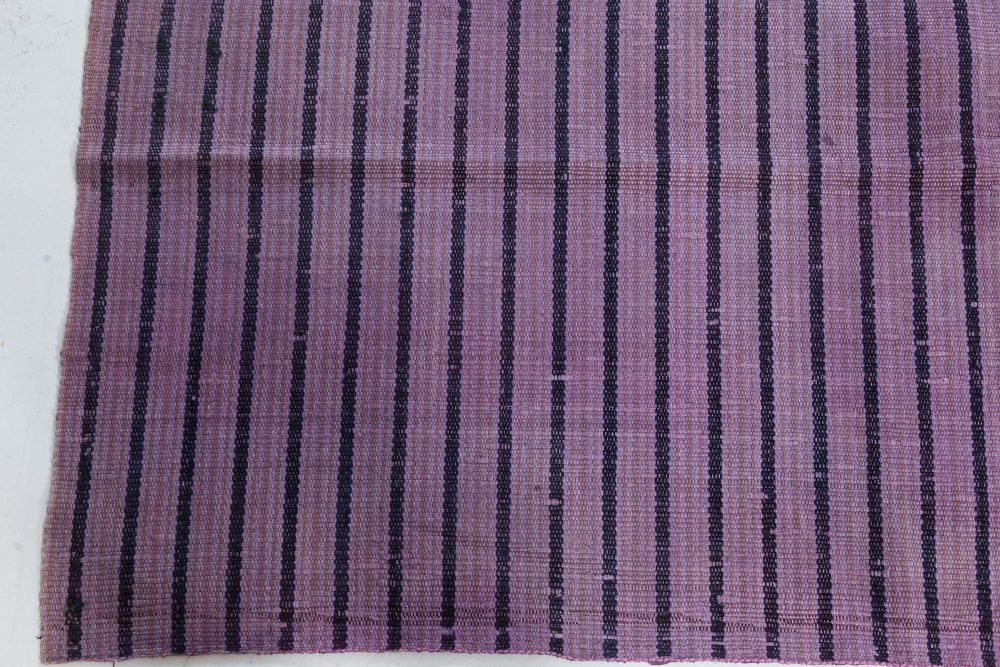 Midcentury Striped Purple Handwoven Wool Rag Rug BB6184