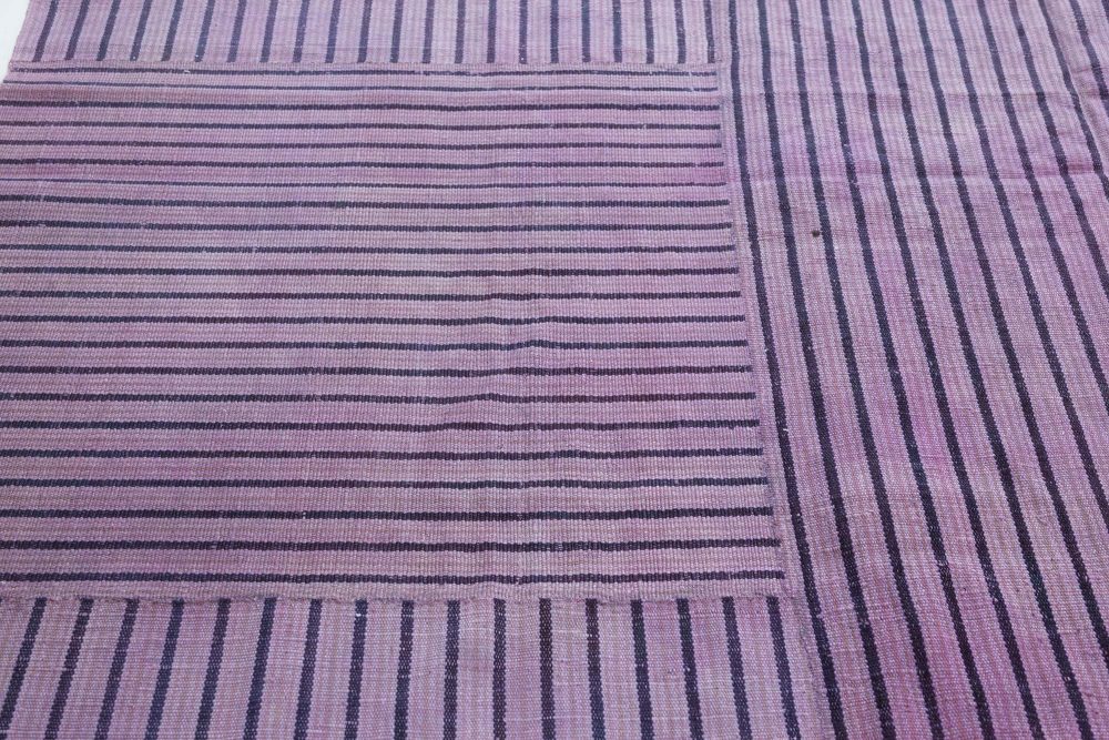 Midcentury Striped Purple Handwoven Wool Rag Rug BB6184