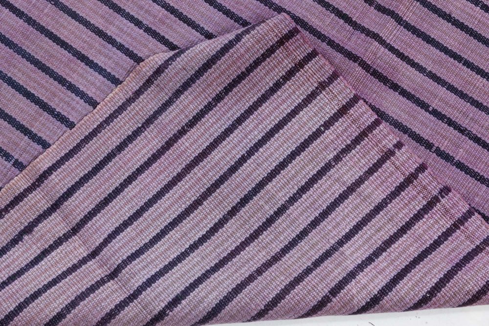 Midcentury Striped Purple Handwoven Wool Rag Rug BB6184