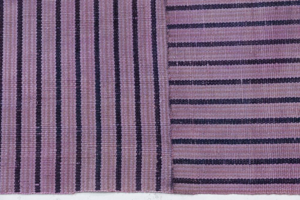 Midcentury Striped Purple Handwoven Wool Rag Rug BB6184