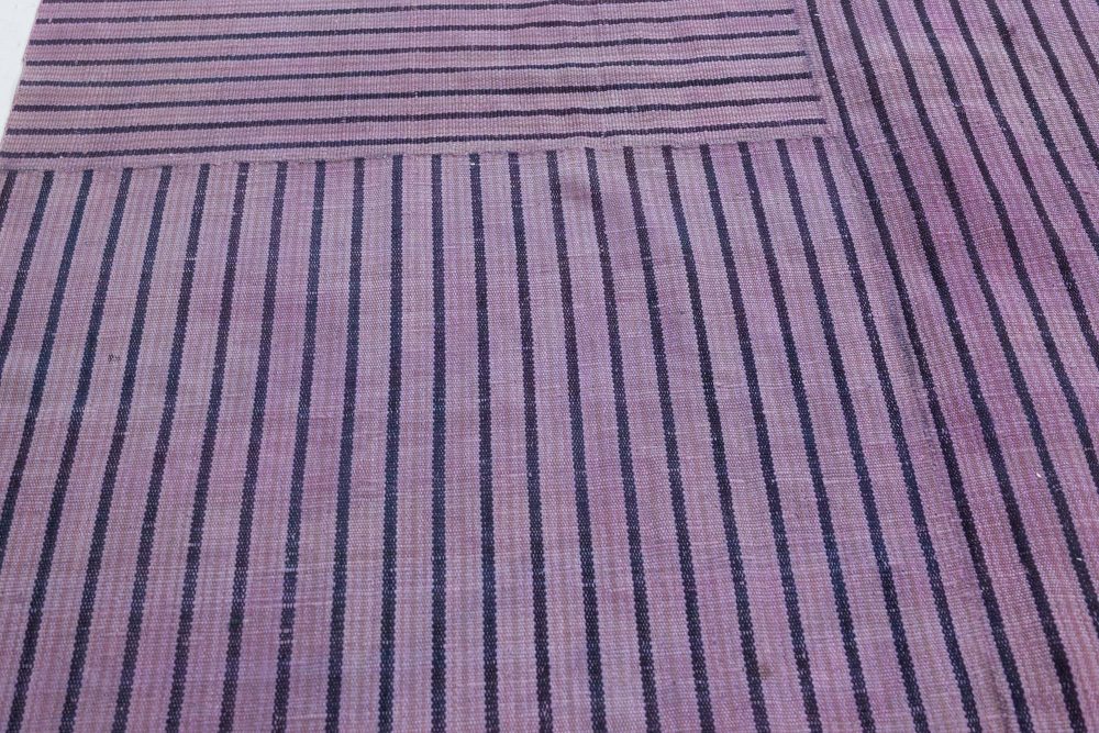 Midcentury Striped Purple Handwoven Wool Rag Rug BB6184