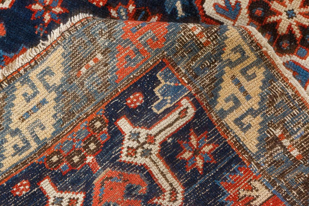 19th Century Russian Karabagh Geometric Black, Indigo and Red Wool Runner BB7071