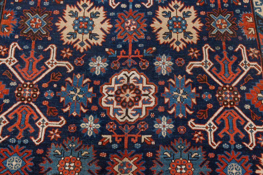 19th Century Russian Karabagh Geometric Black, Indigo and Red Wool Runner BB7071