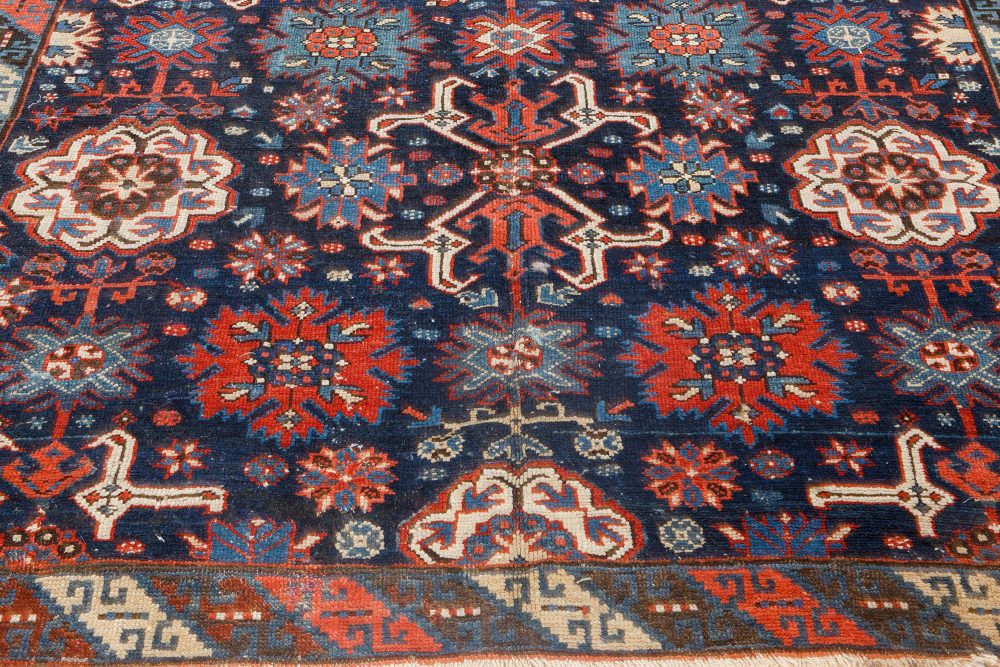 19th Century Russian Karabagh Geometric Black, Indigo and Red Wool Runner BB7071