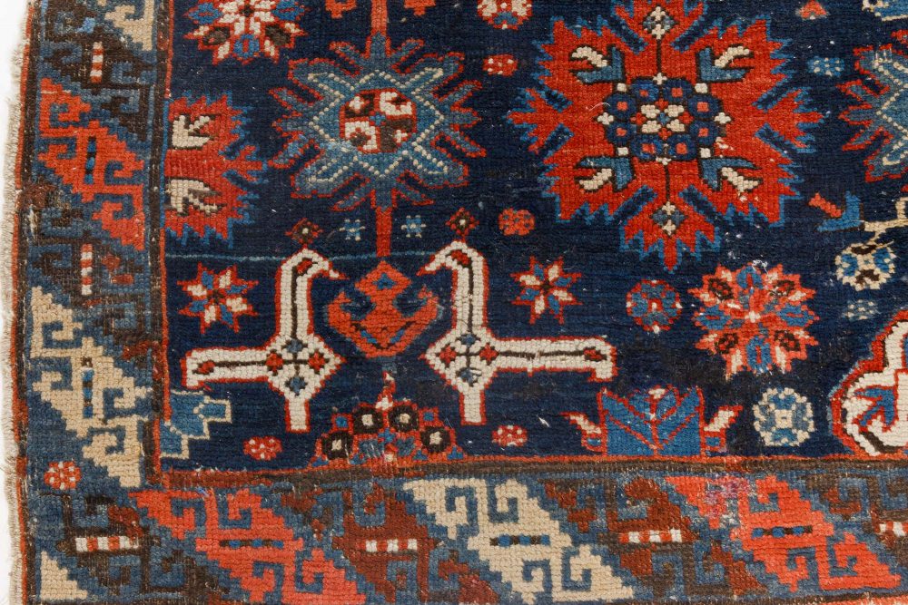 19th Century Russian Karabagh Geometric Black, Indigo and Red Wool Runner BB7071