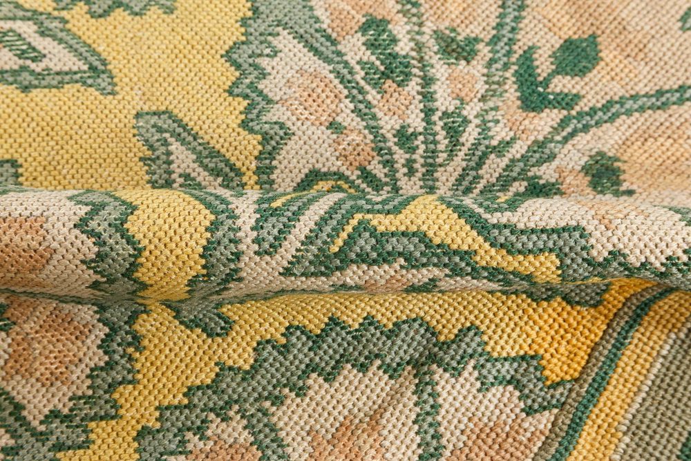 Antique Needlepoint Pale Green and Golden Yellow Carpet BB7072