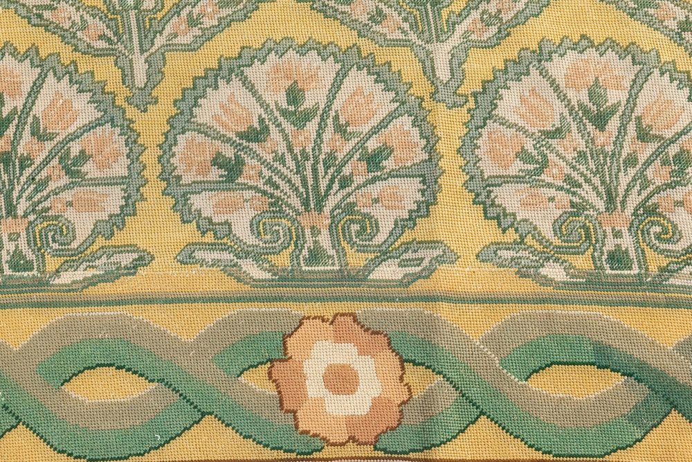 Antique Needlepoint Pale Green and Golden Yellow Carpet BB7072
