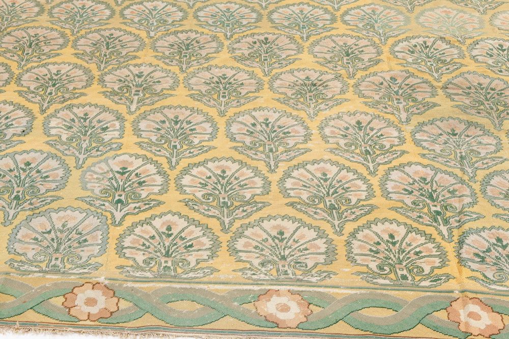 Antique Needlepoint Pale Green and Golden Yellow Carpet BB7072