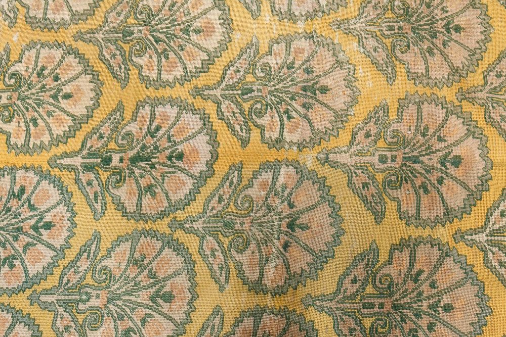 Antique Needlepoint Pale Green and Golden Yellow Carpet BB7072